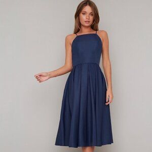 Chi Chi Cassandra High Neck Cami Strap Midi Dress Navy Blue